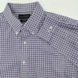 Lauren Ralph Lauren Mens Button Up Dress Shirt Purple Plaid 18 34/35 Slim Fit